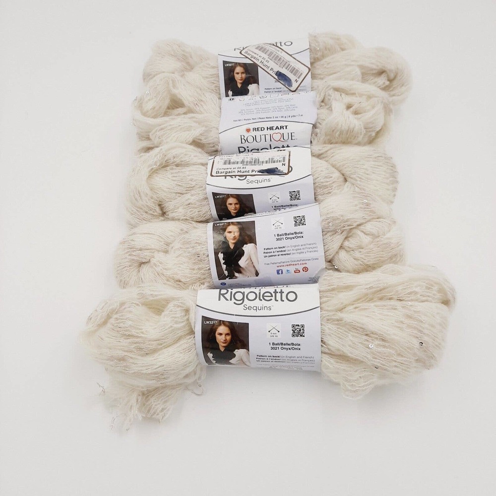 5 Skeins Red Heart Boutique Rigoletto Sequins Yarn-Cream 3101 8 yds-Bulky 6